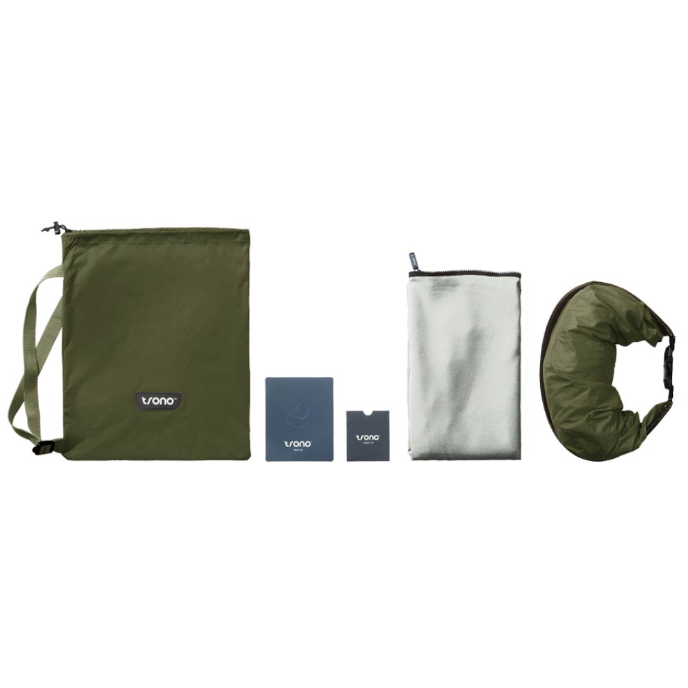 Trono-aufblasbarer-sitzsack-camping-stuhl-lazy-bag-gruen inkl. Bag und Accessoires