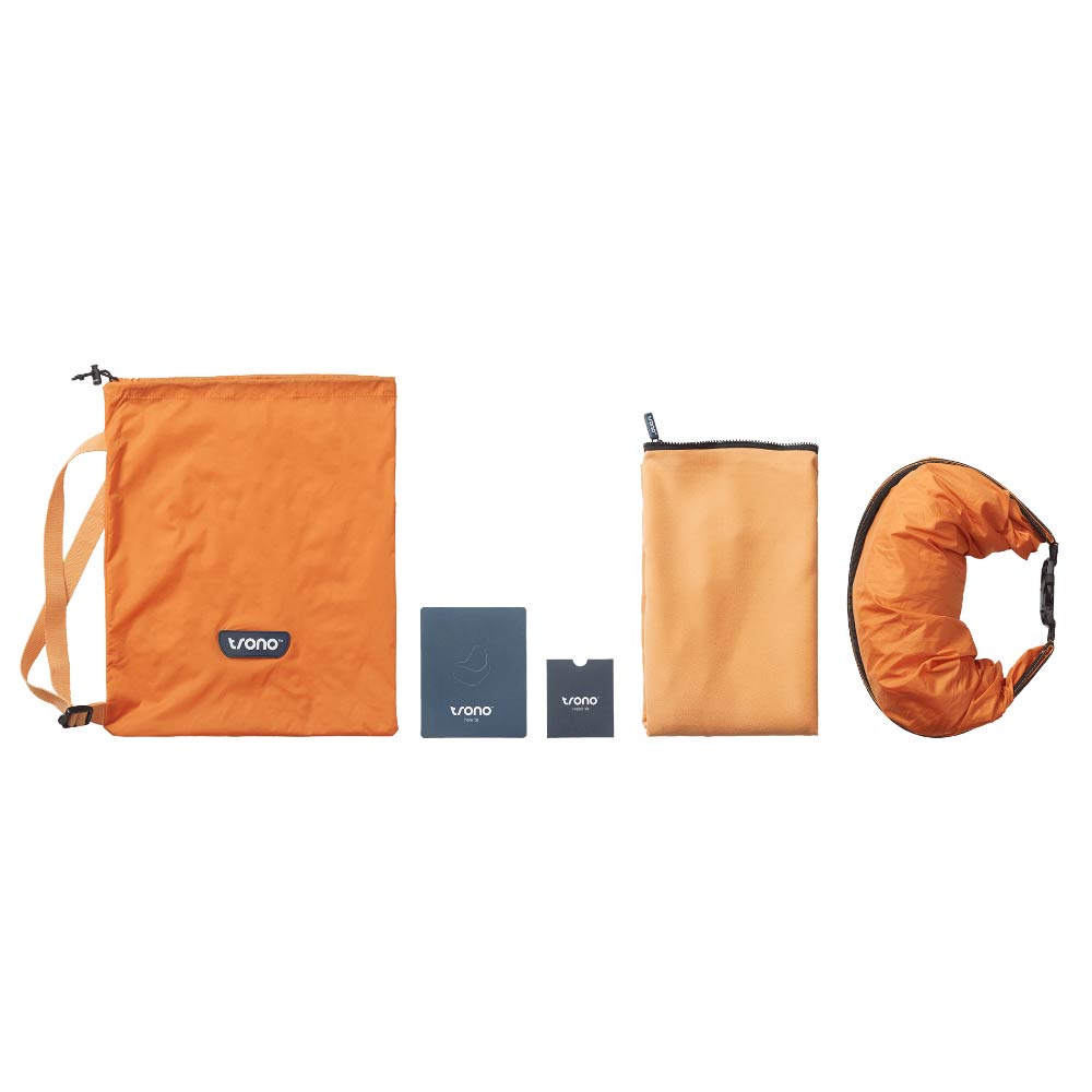 Trono-aufblasbarer-sitzsack-camping-stuhl-lazy-bag-Orange inkl. Bag und Accessoires