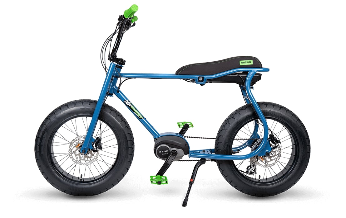 RUFF-CYCLES-Lil-Buddy-E-Bike-2021-Azureblue mit grünen Details seitlich 3
