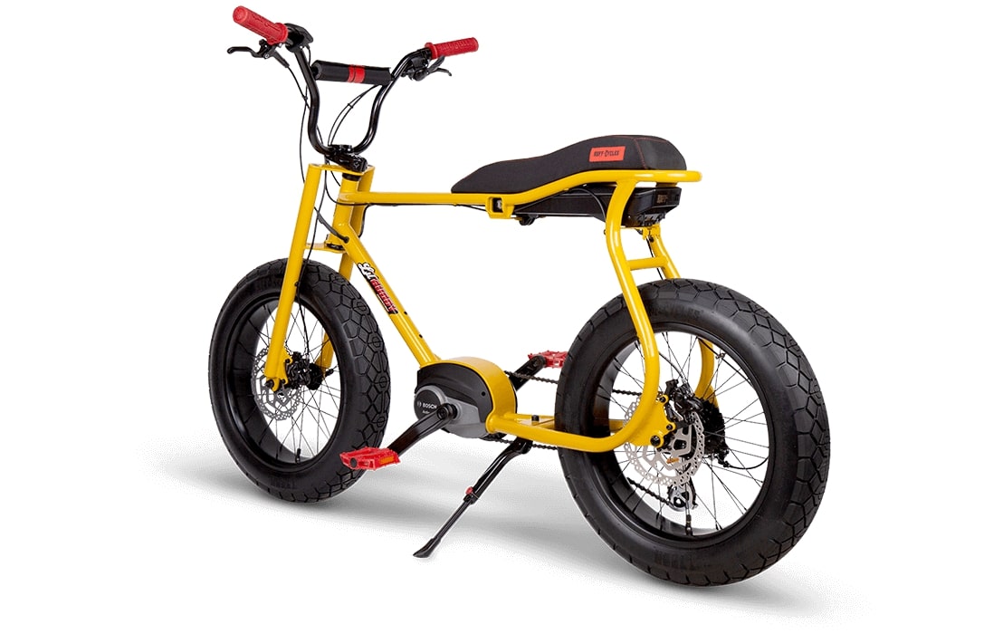 RUFF-CYCLES-Lil-Buddy-E-Bike-2021-Yellow mit roten Accessoires seitlich 3