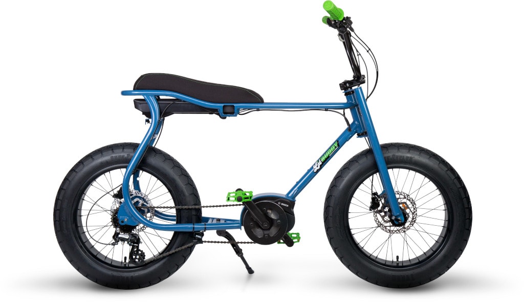 RUFF-CYCLES-Lil-Buddy-E-Bike-2021-Azureblue mit grünen Details seitlich 1