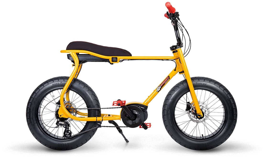 RUFF-CYCLES-Lil-Buddy-E-Bike-2021-Yellow mit roten Accessoires seitlich 5