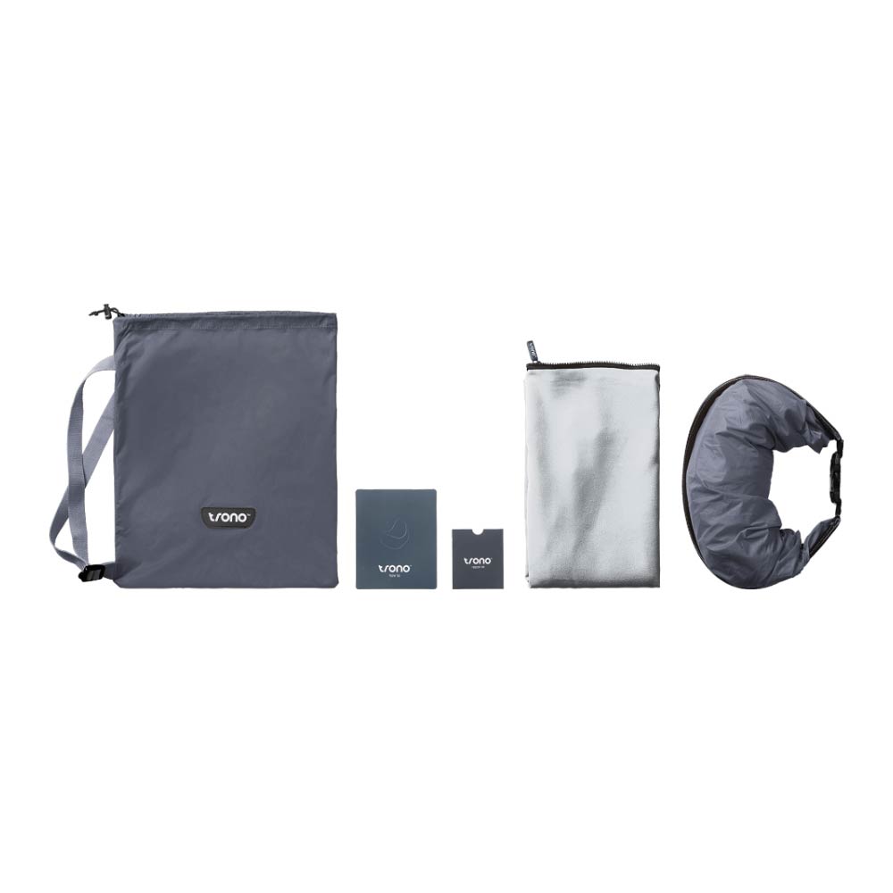 Trono-aufblasbarer-sitzsack-camping-stuhl-lazy-bag-Grau inkl. Bag und Accessoires